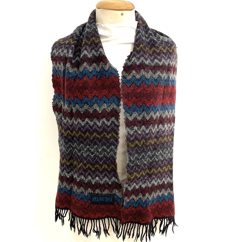 MISSONI RAYAS ROJO RECTANGULAR LANA Mezcla Bufanda 62/11 pulgadas #L Foto 2 de 3