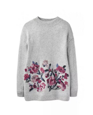 Joules Rabbit Design JOULES RABBIT PULLOVER SWEATER PENNY GRAY FLORAL KNIT KNITWEAR SIZE 2 ...