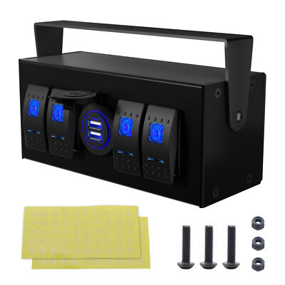 4 Gang Rocker Toggle Switch Box 4-way USB Quick Blue Switch C2J5 | eBay ...