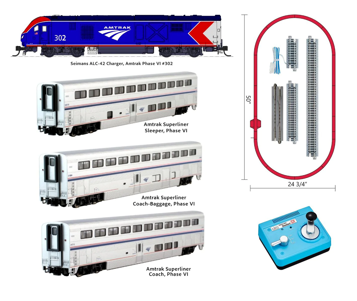 KATO ~ New 2026 ~ N Scale Amtrak ALC-42 Charger ~ Unitrack Starter