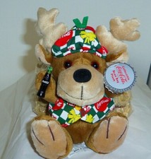Reindeer Coca Cola 8in beanbag toy w/ miniature Coke bottle and cap hangtag 8362