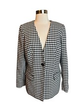 Calvin Klein Women's Blazer Size 12 Black White Houndstooth Single Button
