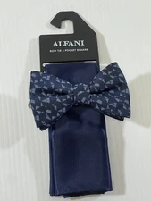 Alfani Men’s Dark Blue Printed Wear To Work Neck Tie & Pocket Square 2Pc Set