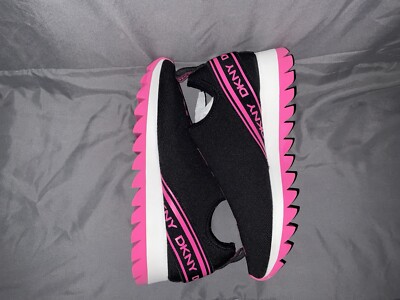 DKNY Womens Pink/Black Jogger Back Jadyn Wedge Slip On Sneakers 