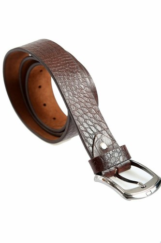 CINTURÓN DE CUERO PARA HOMBRES, 100% HYDE DE VACA, ESTAMPADO DE COCODRILO, CINTURÓN DE MODA MARRÓN 30 "- 46" - Imagen 6 de 12