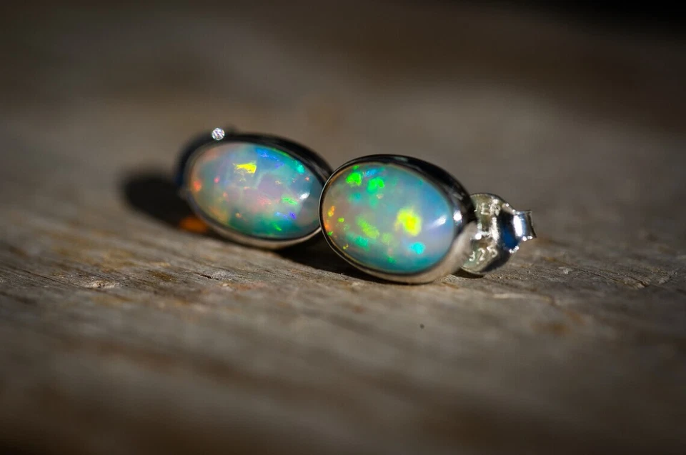 Real Fire Opal Oval Gemstone 925 Sterling Silver Women Simple Stud Earrings - Image 2 of 4