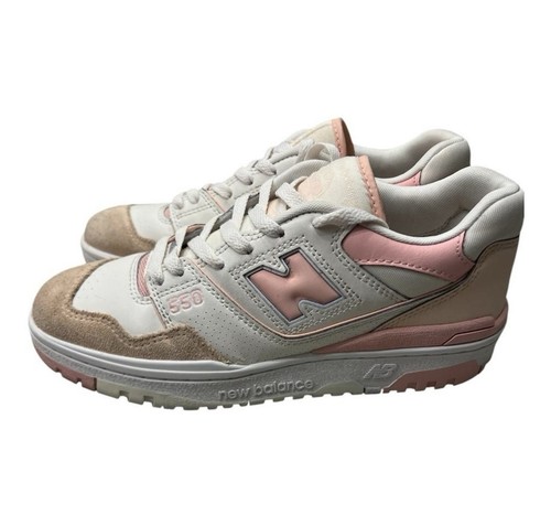 New Balance 550 Women’s Low Top Lace-Up Sneakers White Pink Beige Colorblock - Picture 1 of 8