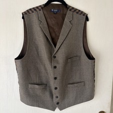 Cremieux Mens XL Herringbone Brown Wool Blend Vest Back Fastener EUC