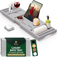 ROYAL CRAFT WOOD Premium Foldable Bathtub Tray Caddy - Bamboo Bath Table Shelf