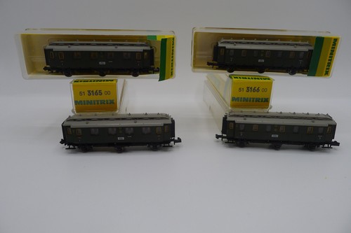MINITRIX N  4 VOITURES VOYAGEURS DB  RÉFÉRENCE 3065 + 3066 | Condition: Occasion