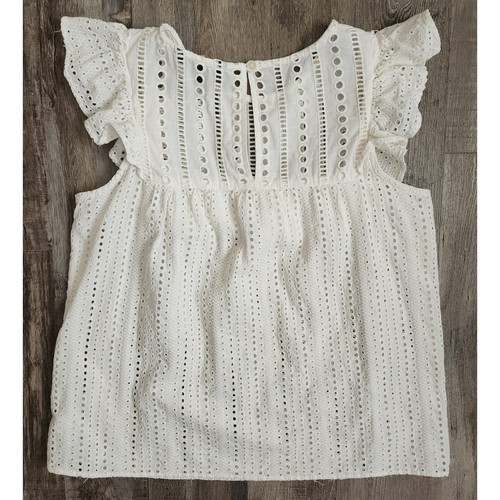 Blusa Banana Republic occhielli donna XXS bianca con volant manica svasata top cotone - Foto 5 di 6