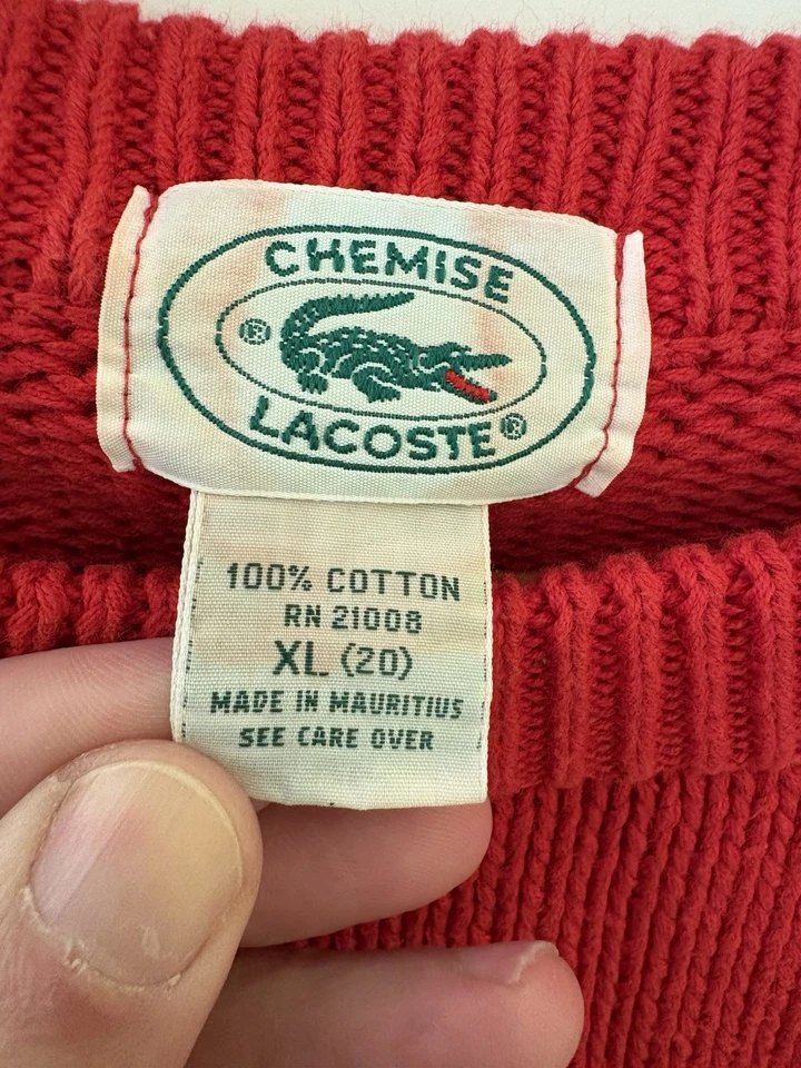 Chemise Lacoste Vintage Años 90 Rojo Tejido Suéter XL Foto 3 de 4