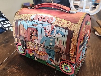 🔥 VTG 1963 BOZO THE CLOWN METAL DOME LUNCH BOX ALADDIN, Art