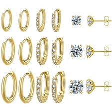 9 Pairs Small Silver Huggie Hoop Earrings Set for Women,Surgical Steel Hypoal...