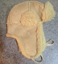 Unisex Tan Faux Suede Faux Fur Lined Aviator Trooper Trapper Hat - One Size