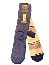 Stance Crew Socks 2-Pack Beige Stripe and Solid Blue. Men's Large. 9-12