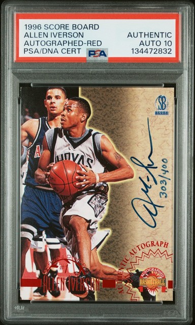 1996 Score Board Allen Iverson graded Red AUTO 10 PSA 303/400