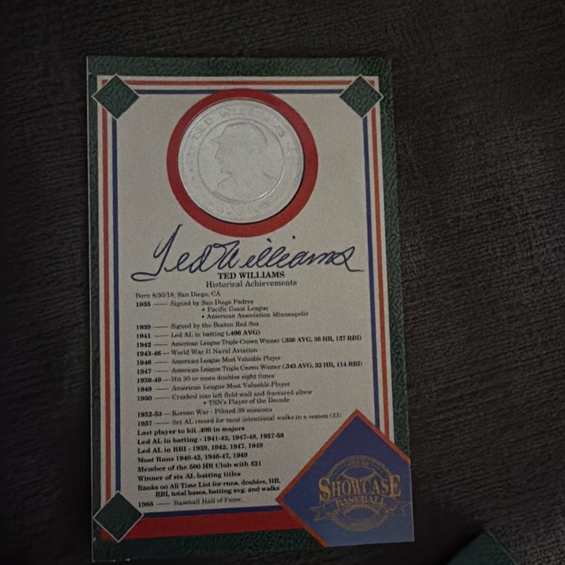 1992 Stars Showcase Baseball Series Ted Williams .999 Silver w/ Booklet #000323