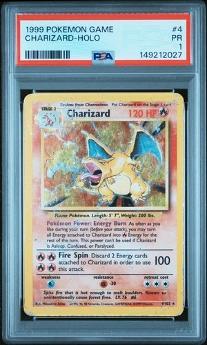 1999 POKEMON BASE SET UNLIMITED #4 CHARIZARD-HOLO PSA 1