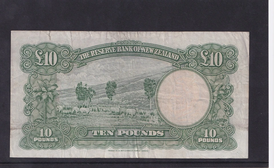 Nueva Zelanda 10 Diez Libras - Flemming Primer Prefijo 1956-1960 P161c gF Pequeño Desgarro Foto 2 de 2