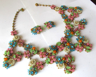 OUTSTANDING Vintage Signed MIRIAM HASKELL Beaded Floral NECKLACE & EARRINGS SET