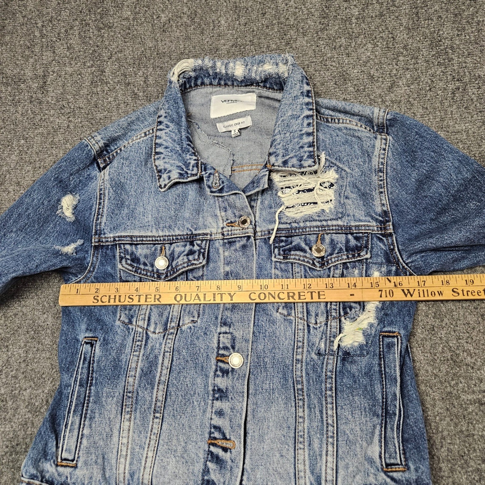 Patchwork Reworked Jean Jacket S Crop Distressed … - image 12