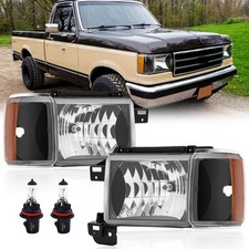 Headlights Assembly W/Bulbs for 1987-1991 Ford Halogen Headlamp Left+Right