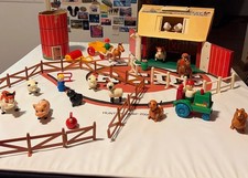 Vintage Fisher Price Family Play Farm With Silo People Animals And Equipment