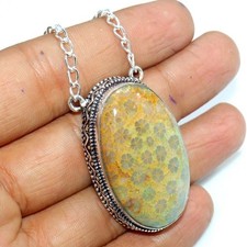 Vintage Huge Fossil Coral 925 Silver Plated Necklace 18