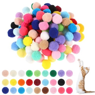 100 Pcs Cat Toy Balls 1-Inch Colorful Cat Pom Pom Balls Soft Interactive Kitten