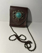 Leatherock Leather purse crossbody turquoise stones made in USA chain