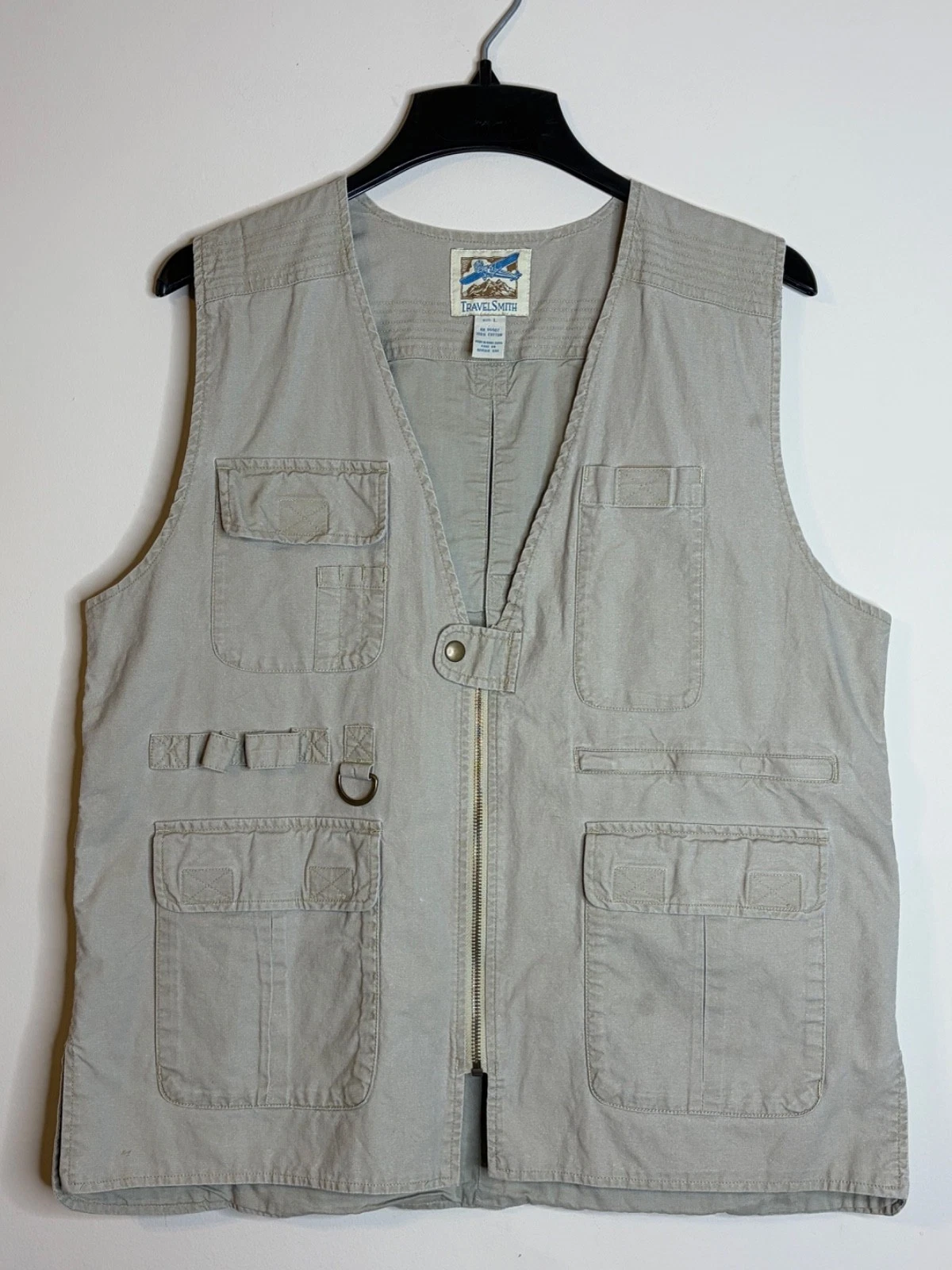 VINTAGE TRAVEL SMITH WOMEN'S SAFARI UTILITY FISHING HUNTING KHAKI VEST SIZE L