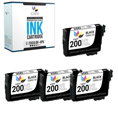 4PK CMYi Replacement 200XL Black Ink Cartridges for Epson Workforce WF-2520 2530