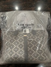 NWT 328 Kate Spade Flower Jacquard Medium Open Tote Black Leather Snap Closure