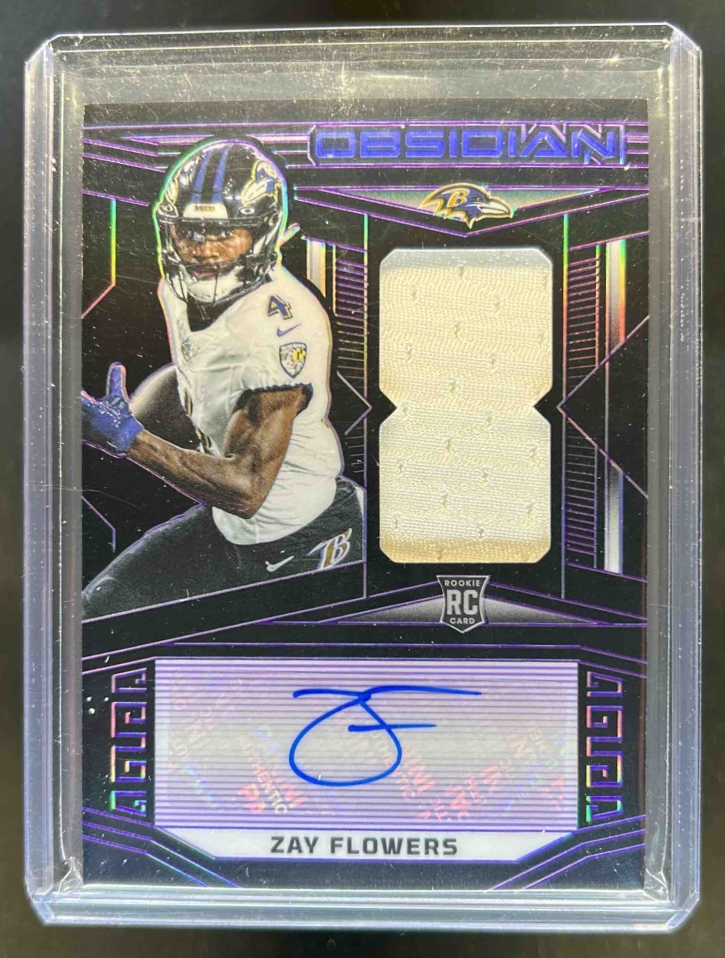 2023 Obsidian Zay Flowers RC Jersey Electric Etch Purple Auto #8/75 Ravens