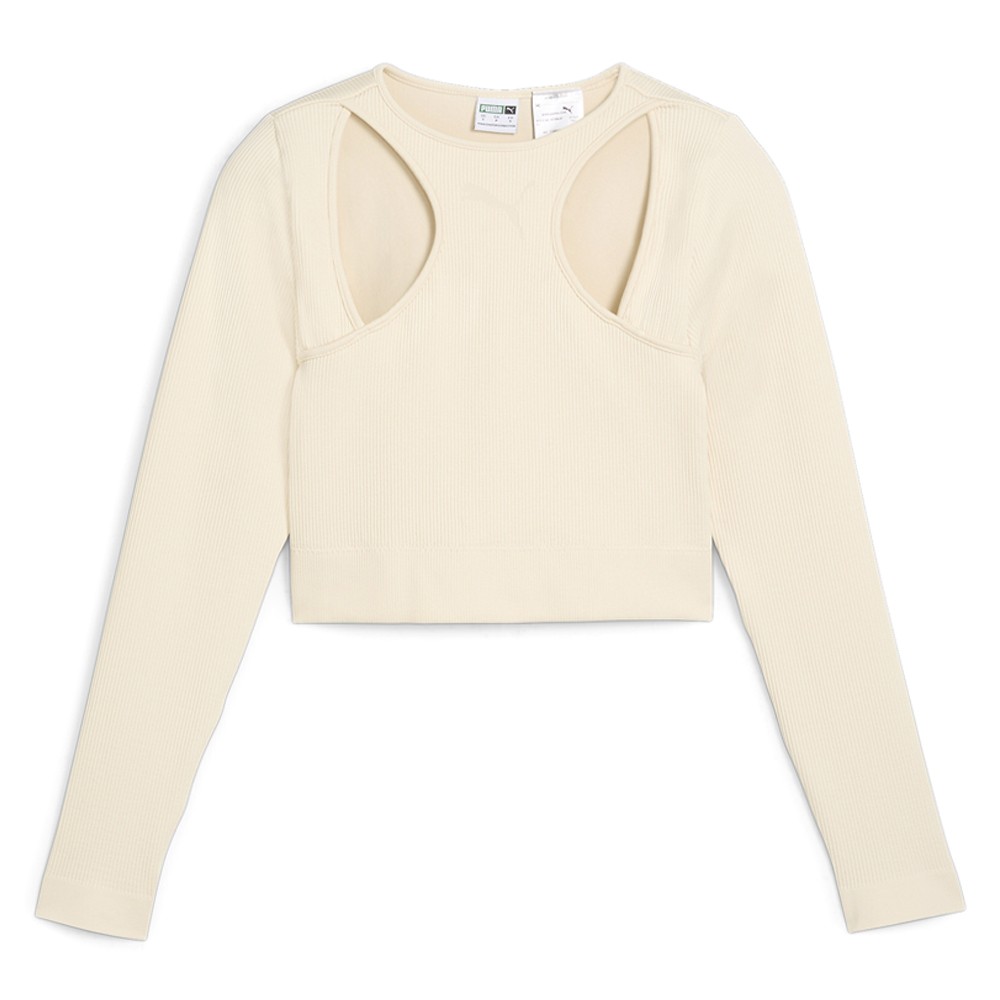 PUMA Dare To Muted Motion Crew Neck Long Sleeve Pullover Shirt Womens Beige Casu