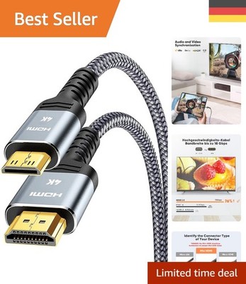 4K Highspeed Mini HDMI Kabel 3m   Unterstützt 1080p, 3D,  Geflochten