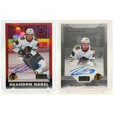2020-21 OPC Platinum Brandon Hagel Lot (#R-59 & #R-BH) Red Rainbow & Rookie Auto