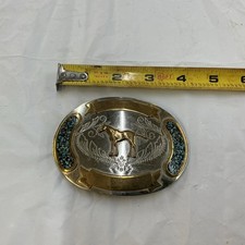 Vintage Western Cowboy German Silver Belt Buckle With Turquoise Inlay