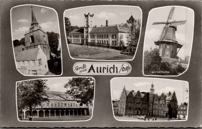 AK Aurich Mehrbild, Marstall, Windmühle, Ostfr.Landschaft gel. 1964  (Nr. 1018)