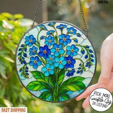 Blue Wildflower Stained Glass Suncatcher, Botanical Glass Window Hanging