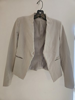 Theory Benefield Crunch 2 Linen Blend Blazer Open Front Tan Beige Sz 00