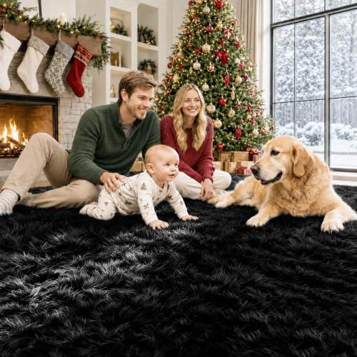 Zomfy 8x10 Area Rug Black Shag Plush Fuzzy Carpet Soft Non-Slip for ...