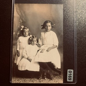 Vintage Real Photo Postcard Three Young African American Girls White Dresses