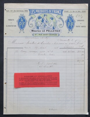 Rechnung 1918 PARIS PRODUKT AUS FRANKREICH LPF M LE PELLETIER illustriert 90