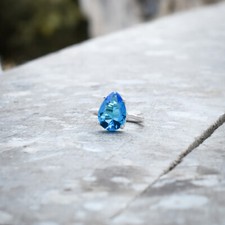 Splendid Swiss Blue Topaz Gemstone 925 Sterling Silver Handmade Ring All Size