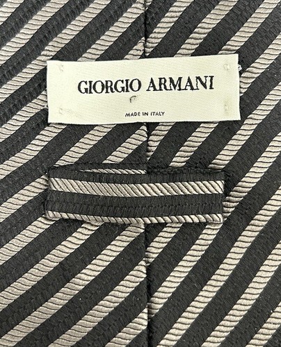 Giorgio Armani Herren Krawatte schwarz silber grau Seide Print einmal getragen - Bild 4 von 5