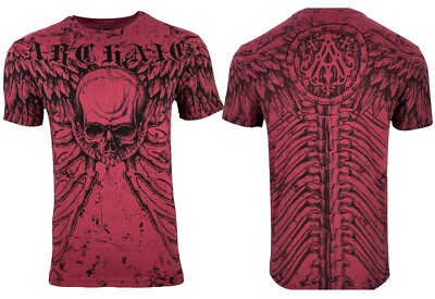 ARCHAIC by AFFLICTION Men's T-Shirt COLLISON Red Biker Skull