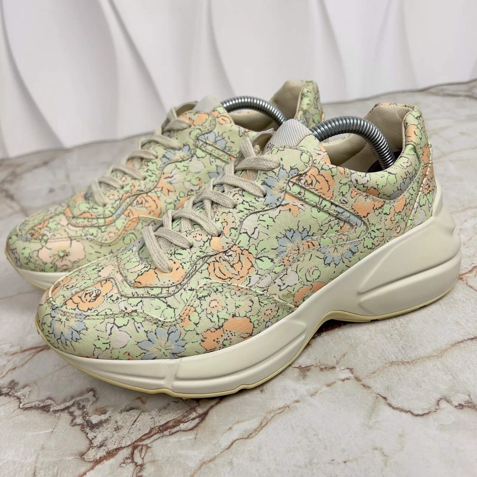 Baskets Gucci Liberty Rhyton toile fleurie cuir os ou 7 US