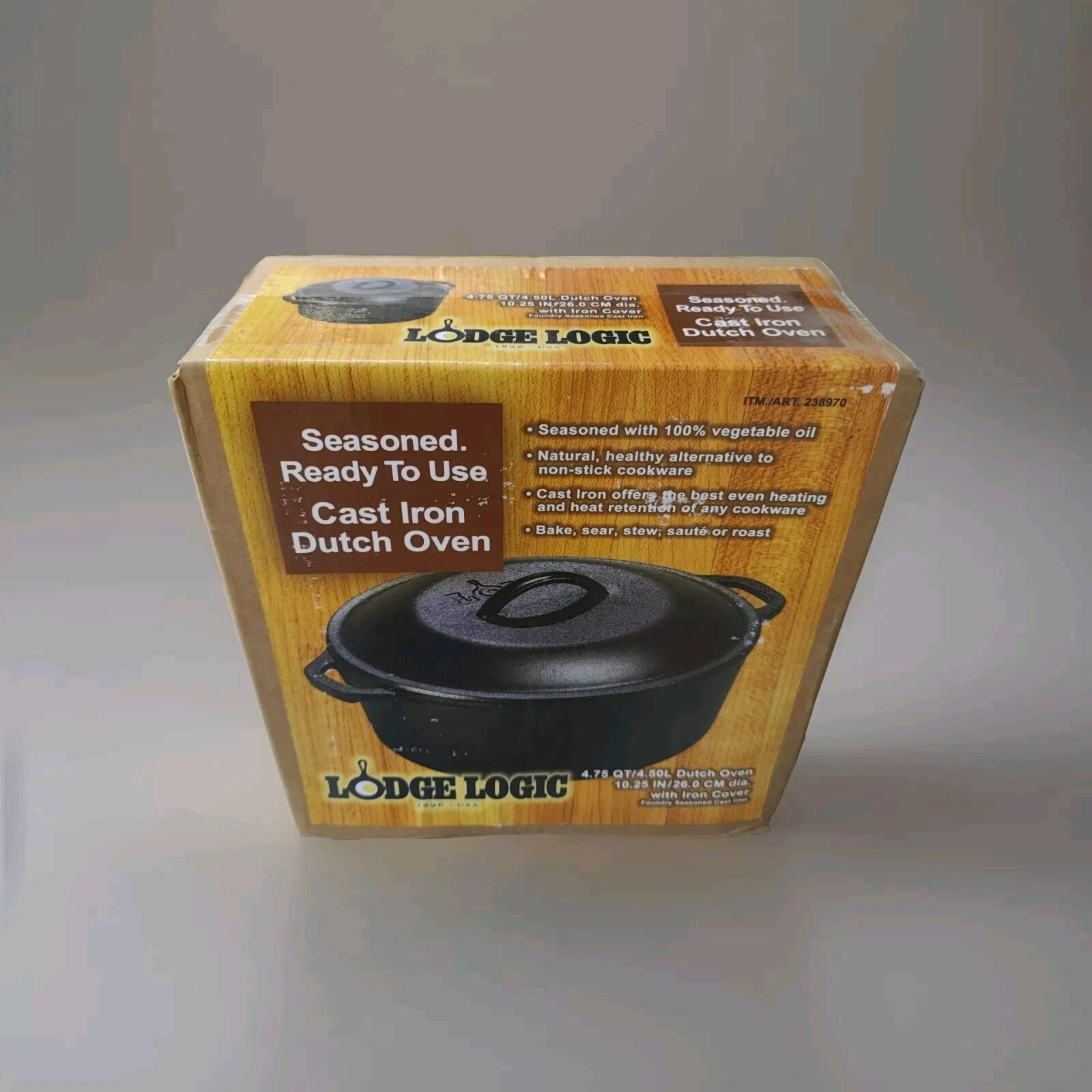 Lodge Logic Cast Iron Dutch Oven 4.75 Quart L8DOL3 Open Box Preseasoned Ready
